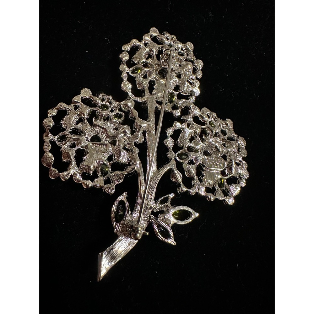 Nolan Miller‎ Glamour Collection Flower Brooch Green & Clear Crystal - Picture 3 of 6